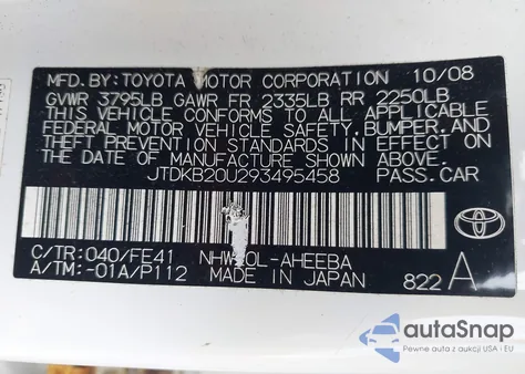 2009 Toyota Prius from USA, damaged, VIN JTDKB20U293495458